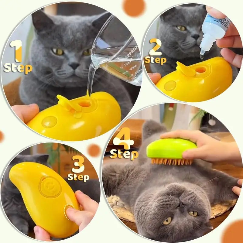 Escova a Vapor para Gatos e Cães 3 em 1 com Pulverizador Elétrico. Produtos de Suprimentos para Cães com Vapor, Remoção de Pelos e Escovação de Grooming. 🐱🐶✨