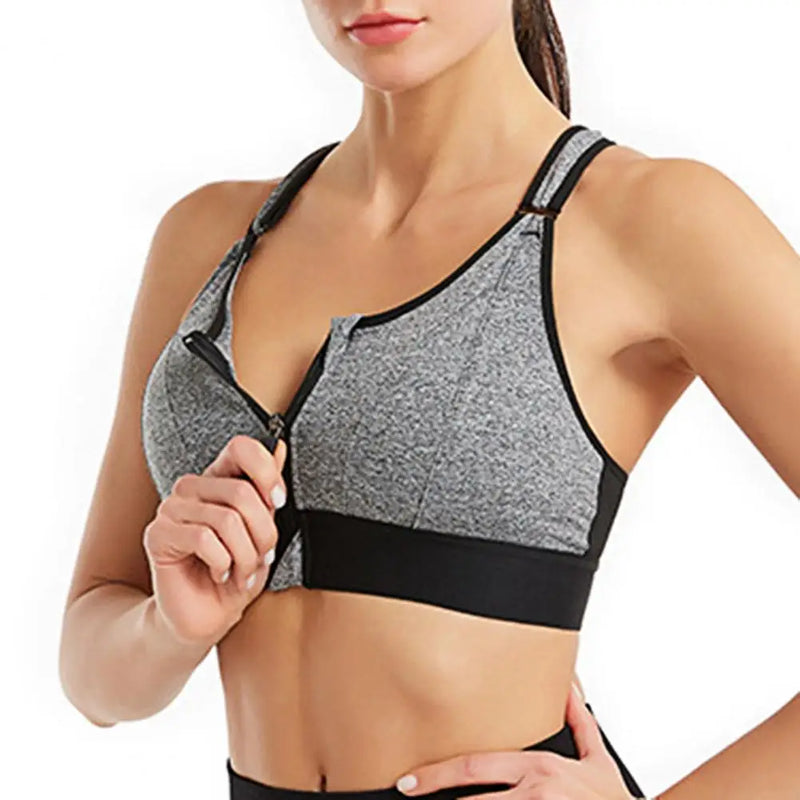 Fecho Frontal com Zíper Sutiã Esportivo Feminino Top Crop Yoga Colete Alças Largas Cruzadas Vazadas nas Costas Sem Fio Corrida Fitness Sutiã Roupa Íntima