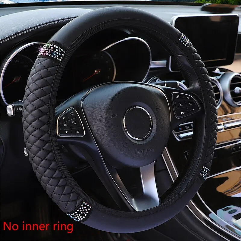 "Capa de Volante de Carro Sem Anel Interno 37-38cm Couro Tridimensional Bordado em Cores". Parece ser uma capa de volante elegante e personalizada para adicionar um toque especial ao interior do seu carro. 🚗🌟🧵 Diamond-encrusted Breathable