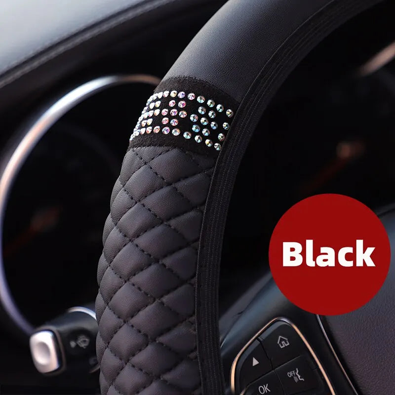 "Capa de Volante de Carro Sem Anel Interno 37-38cm Couro Tridimensional Bordado em Cores". Parece ser uma capa de volante elegante e personalizada para adicionar um toque especial ao interior do seu carro. 🚗🌟🧵 Diamond-encrusted Breathable