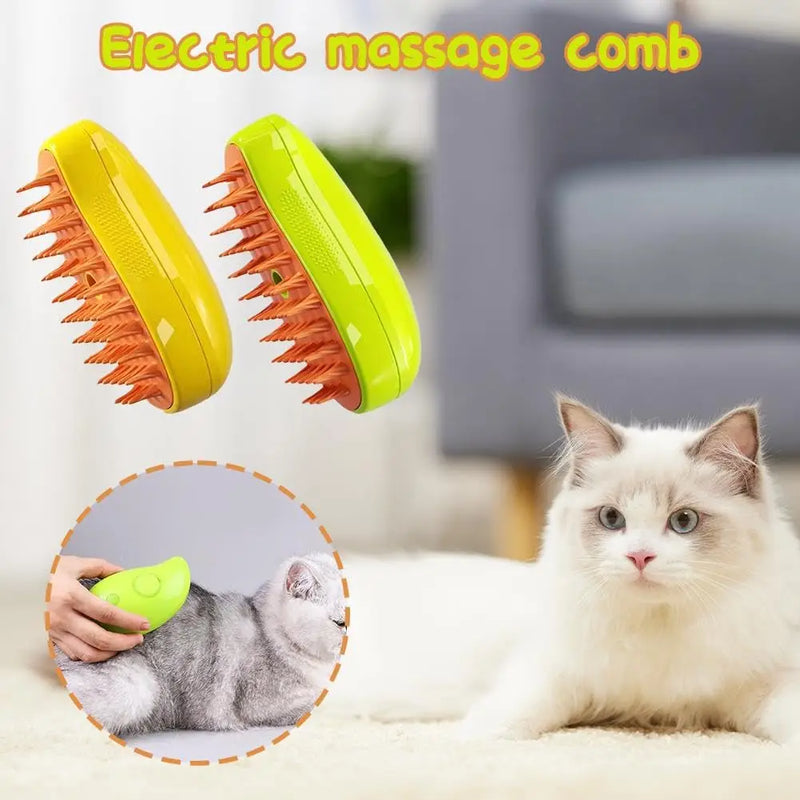 Escova a Vapor para Gatos e Cães 3 em 1 com Pulverizador Elétrico. Produtos de Suprimentos para Cães com Vapor, Remoção de Pelos e Escovação de Grooming. 🐱🐶✨