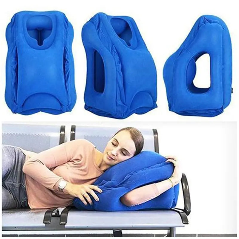 travesseiro de viagem inflável para apoio de cabeça e queixo, perfeito para descansar durante viagens de avião, no escritório ou em qualquer lugar que precisar de um cochilo revigorante.